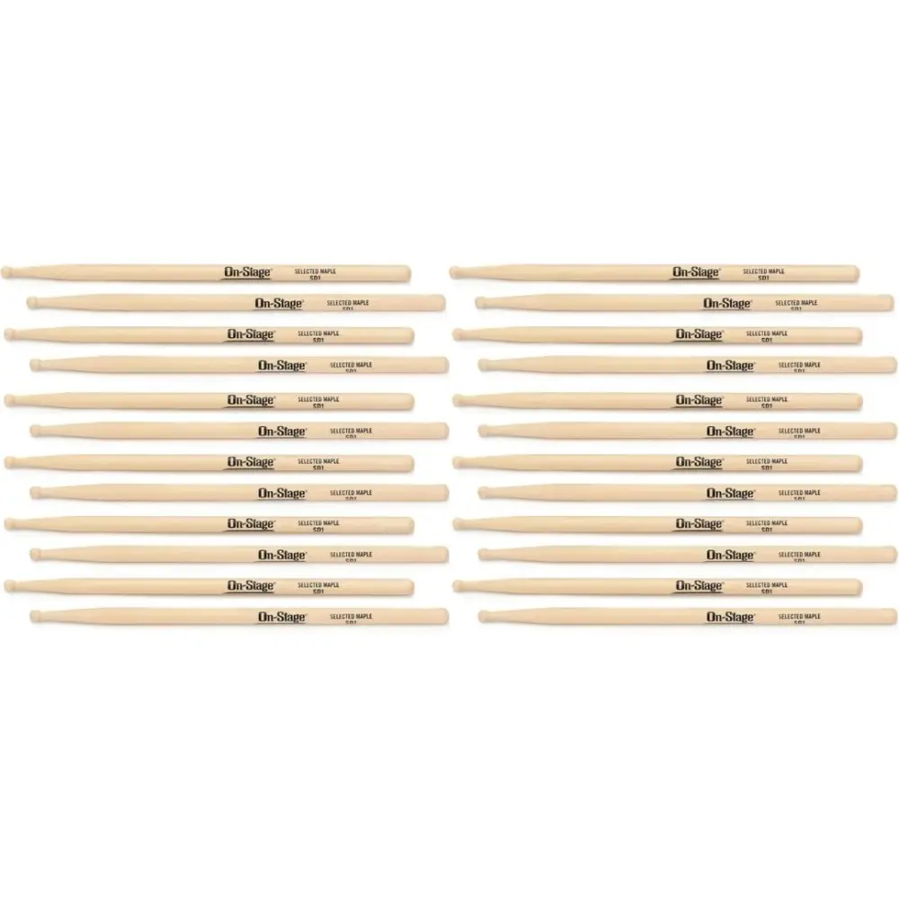 Palillos de Maple SD1, punta redonda On Stage MWSD1 Pack 12 Pares