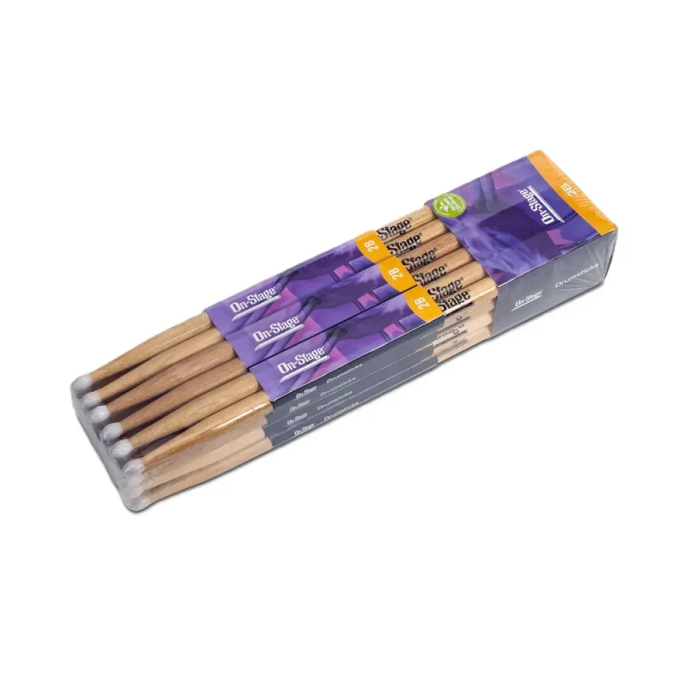 Pack X 12 Pares De Palillos para bateria 2B Hickory Punta de Nylon On Stage HN2B
