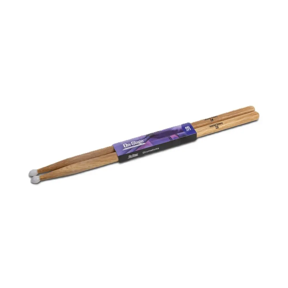 Pack X 12 Pares De Palillos para bateria 5B Hickory Punta de Nylon On Stage HN5B