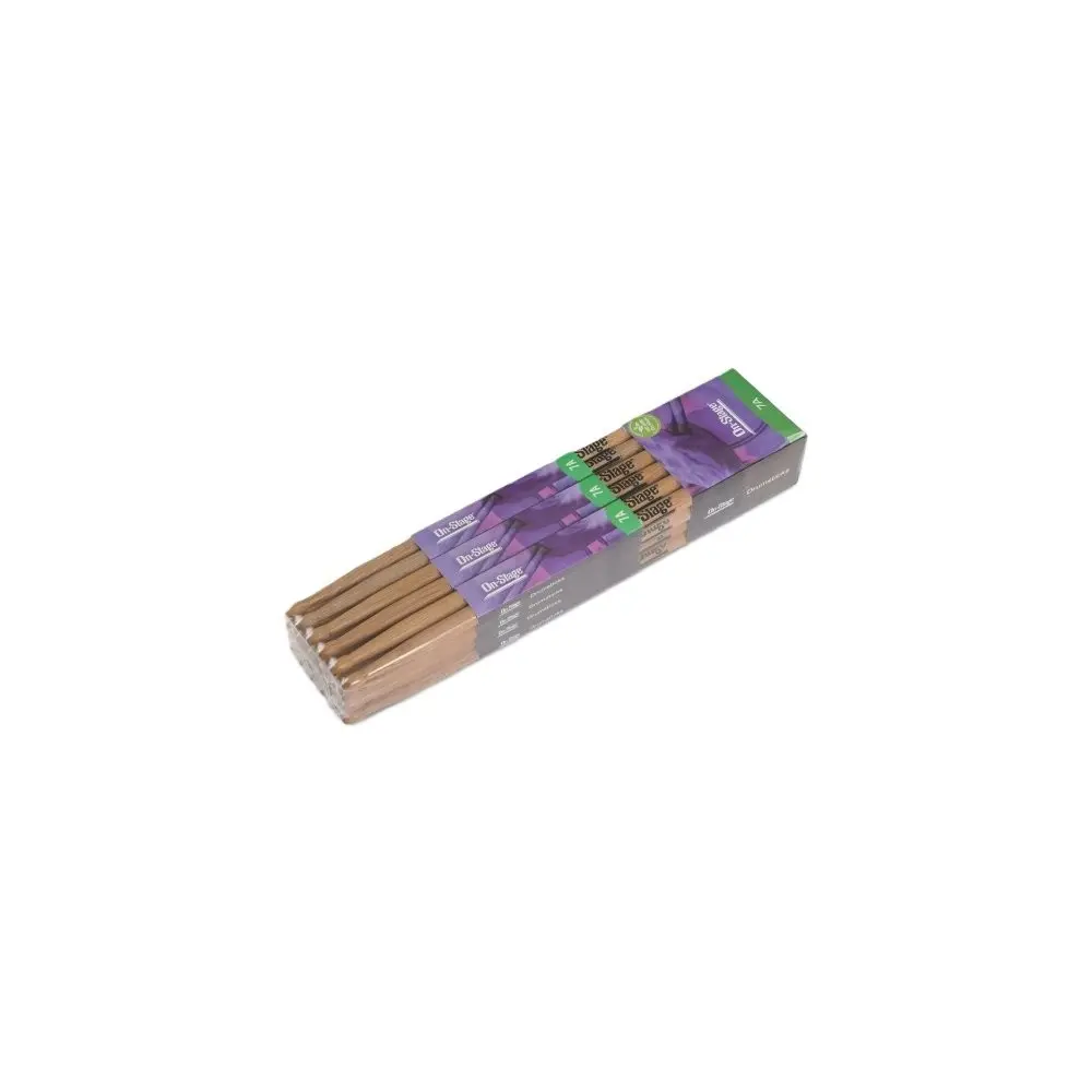 Pack X 12 Pares De Palillos para bateria 7A Hickory Punta de Madera On Stage HW7A