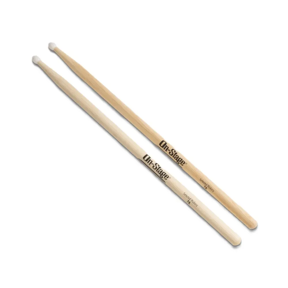 Pack X 12 Pares De Palillos para bateria 7A Hickory Punta de Nylon On Stage HN7A