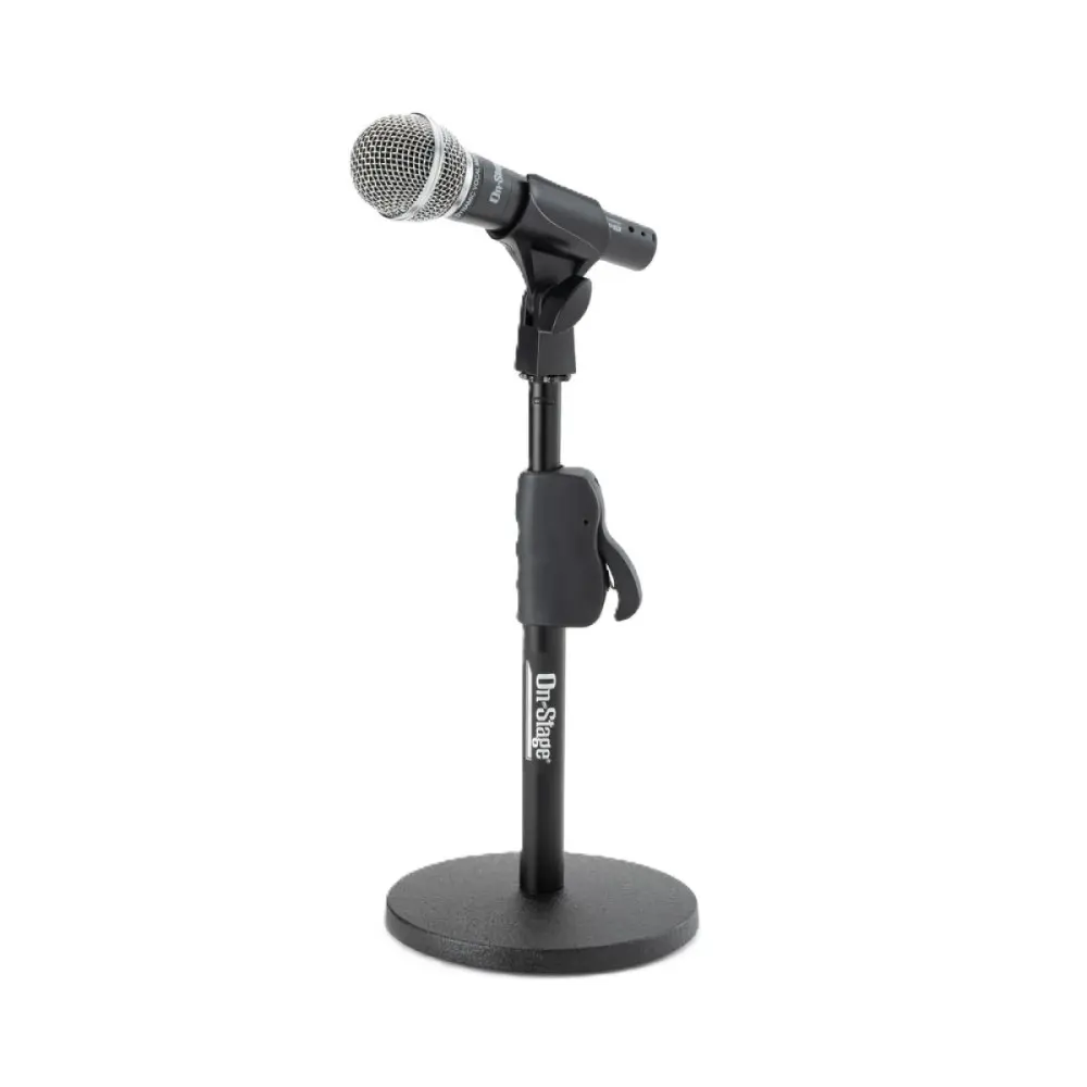 Soporte de Micrófono para Escritorio con Ajuste Rápido On Stage DS7200QRB base redonda