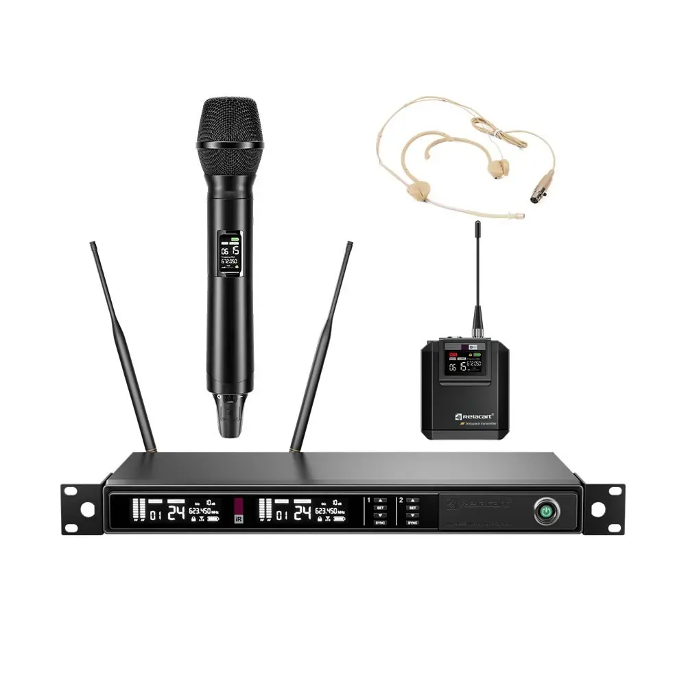 Sistema Inalambrico Relacart Dual True Diversity Microfonos Mano Vincha