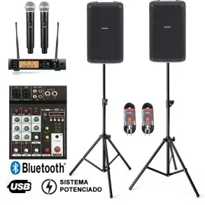 Combo Bafles Mixer Usb Bluetooth Microfono Inalambrico Pack