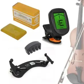 Pack Violin Soporte Hombrera Afinador Sordina Resina Natural