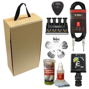 Box Guitar 1 Afinador Recargable + Limpiador + Ejercitador + Porta Puas + Cable + Puas