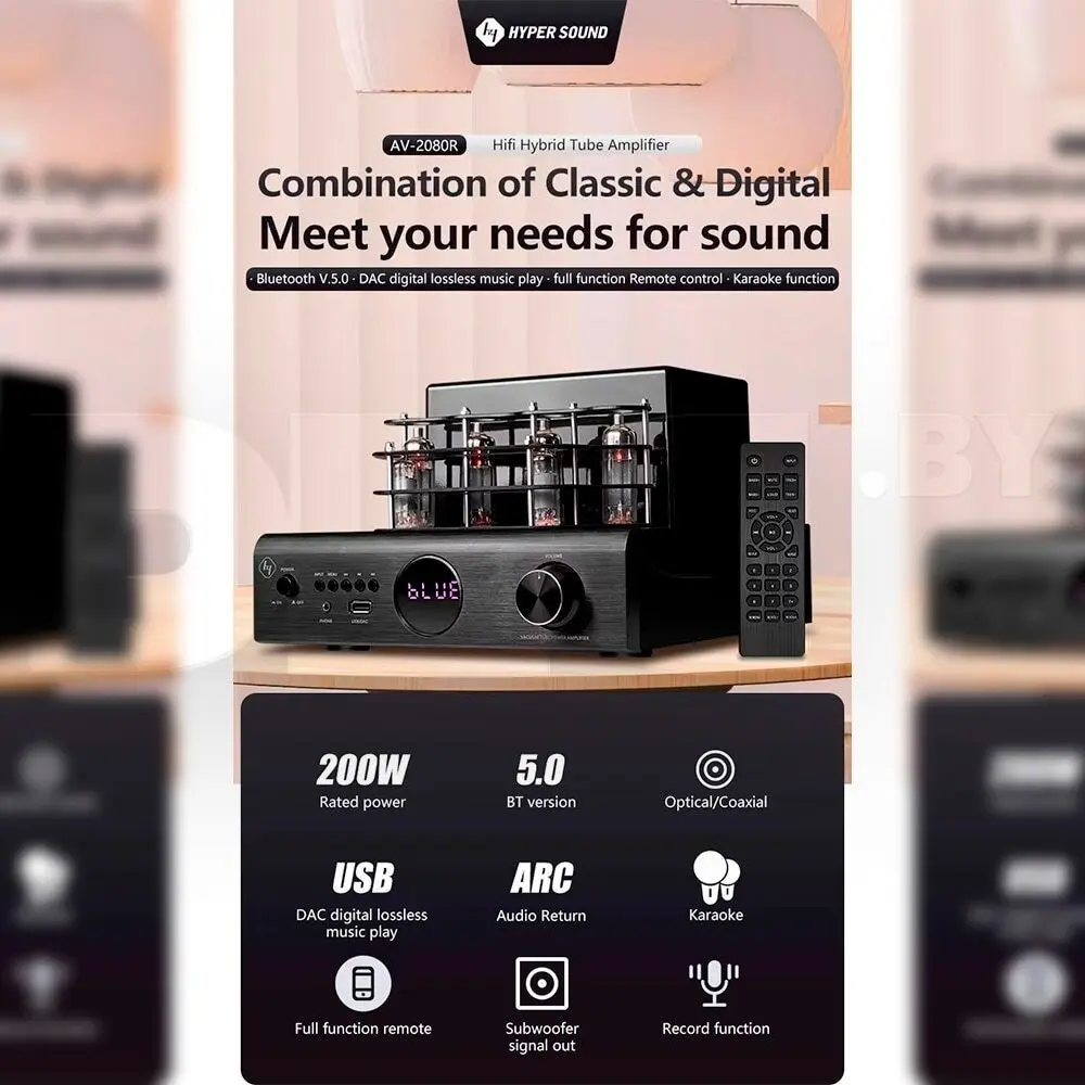 Amplificador Valvular de audio HYPER SOUND AV-2080R Clase D