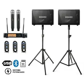 Pack Mixer 4 Canales + Bafles 8" + Microfonos Inalambrico + Soportes
