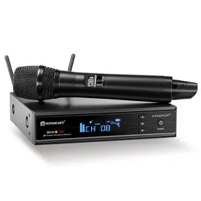 Sistema Inalambrico Microfono de Mano con Base y Pilas Recargables