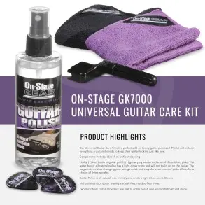 Kit de Limpieza para guitarra o bajo On Stage GK7000 Polish + puas + manivela + paños