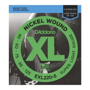 Encordado p/bajo eléctrico EXL220-5 nickel, de 5 cuerdas, extra blandas, 040-125, escala larga