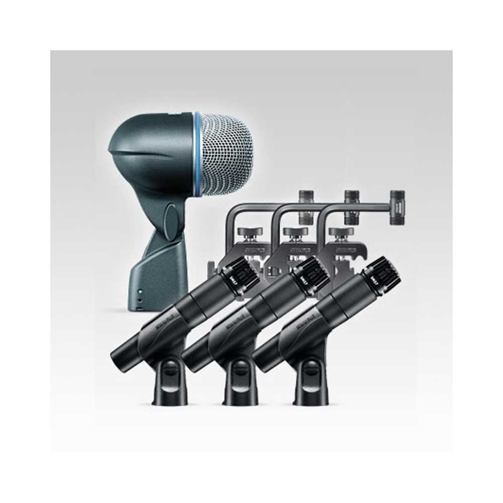 Kit Shure de 4 Microfonos para Bateria 3 Clamps + 3 xlr + Estuche DMK57-52