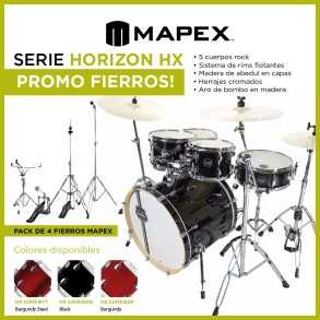 Bateria Mapex Horizon ROCK 5 Cuerpos + set de 4 fierros Bordo