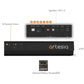 Piano Digital Artesia PA88H 88 Teclas Pesadas USB Color Negro