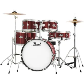 Bateria Pearl para Niño Roadshow Junior 5 Cuerpos Fierros + Platillos Red Wine