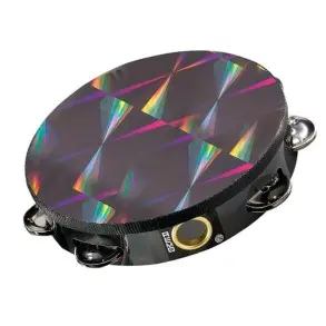 Tambourin 06" Aro de Acousticon Negro Parche sintetico Hilera sonajas simple Efecto prismatico