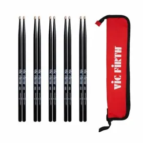 Kit Vic Firth 5 Pares 5A Negro+ Funda Pack
