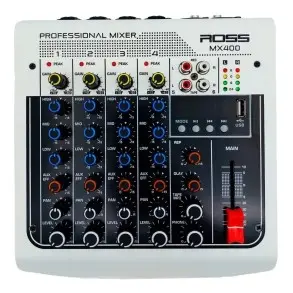 Mixer 4 Canales XLR Ross MX400 con USB, Bluetooth y Efectos