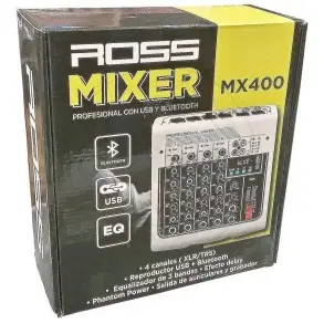 Mixer 4 Canales XLR Ross MX400 con USB, Bluetooth y Efectos