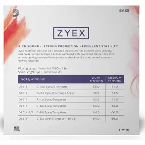 Encordado Daddario Dz610 3/4m P/contrabajo 3/4 Zyex Medium