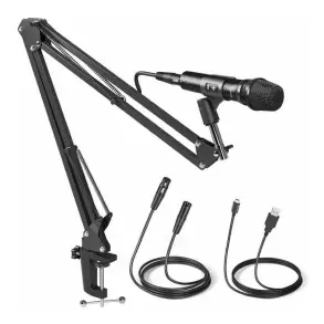 Micrófono Dinamico XLR USB + Brazo Mesa + Cables Maono Hd300s Kit De Radio