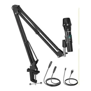 Micrófono Dinamico XLR USB + Brazo Mesa + Cables Maono Hd300s Kit De Radio