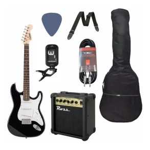 Pack Guitarra Eléctrica Leonard Color Negro Con Accesorios LE362-PACK-B
