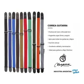 Correa Guitarra Electrica Bajo Magma + Punta Cuero + Colores SMP01.