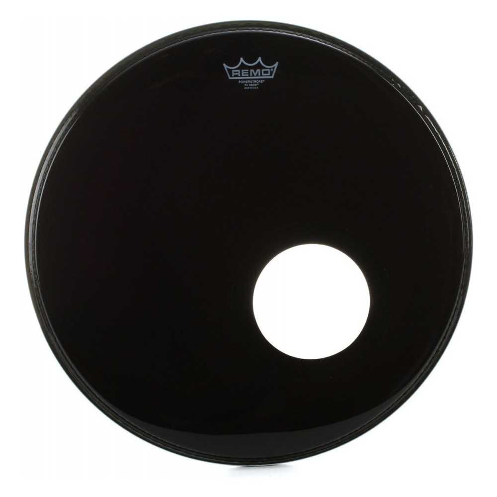 Parche Remo 20" Powerstroke 3 Negro Capa Simple Ebony con Agujero P3-1020-ES-DM