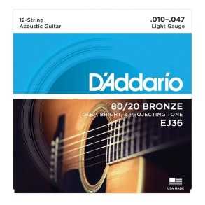 Encordado Daddario Ej36 12 Cuerdas Guitarra Acústica 010-047