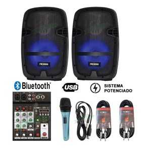 Combo Bafles Potenciados Mixer Dj Usb Bluetooth + Accesorios