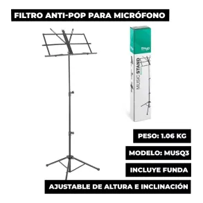Atril Musica Partituras 3 Tramos Regulable Con Funda Bolso
