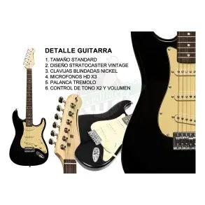 Pack Guitarra Electrica Stratocaster Amplificador Stagg Pro PACKSES30BK