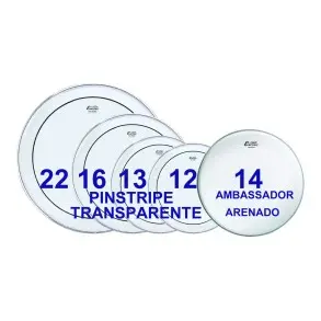 Remo Asia PROPACK PINSTRIPE CLEAR 12"-13"-16"-22" + AMBASADOR ARENADO 14" Parche