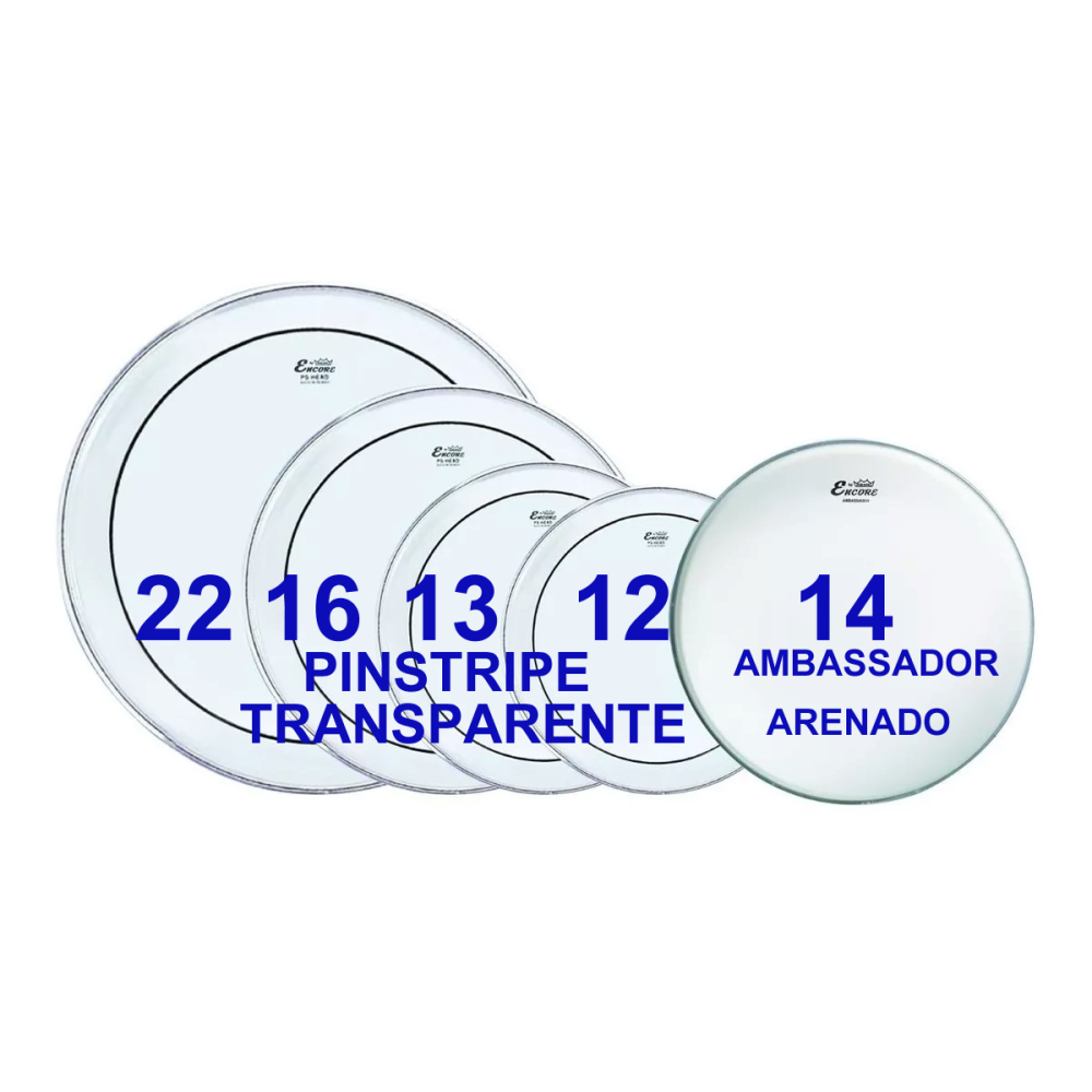 Remo Asia PROPACK PINSTRIPE CLEAR 12"-13"-16"-22" + AMBASADOR ARENADO 14" Parche