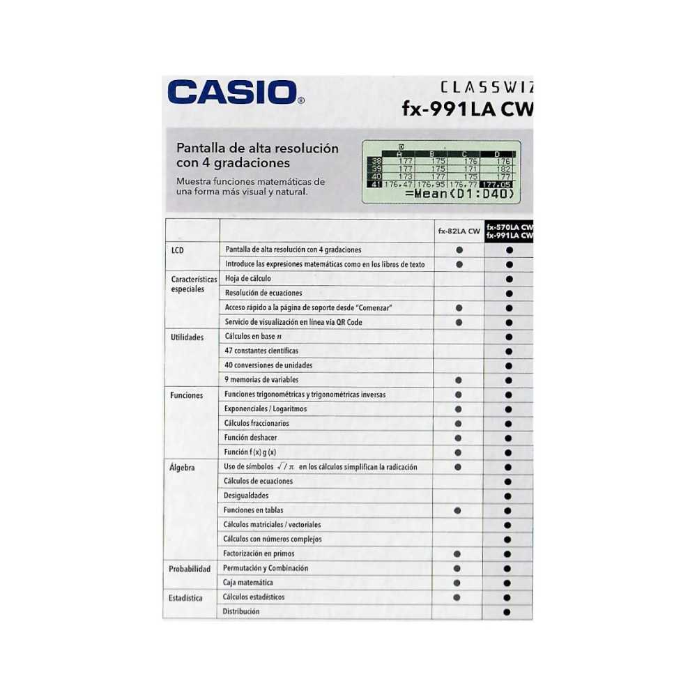 Calculadora Casio FX-991LACW Cientifica 550 Funciones Pilar Solar Classwiz Lax