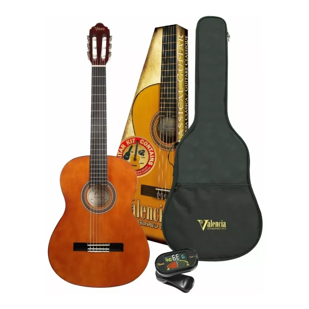 Guitarra Clasica Valencia de Estudio Pack Funda y Afinador VC104K Color Natural