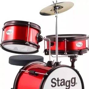 Bateria Para Niños Stagg 3 Cuerpos 12" Platillos Banqueta y Palillos Color Rojo
