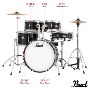 Bateria Pearl para Niño Roadshow Junior 5 Cuerpos Fierros + Platillos Red Wine