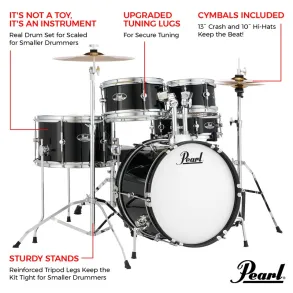 Bateria Pearl para Niño Roadshow Junior 5 Cuerpos Fierros + Platillos Grindstone Sparkle