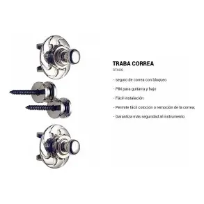 Traba Correa Straplock Guitarra Bajo Stagg Seguro Reforzado Cromado