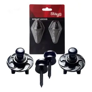 Traba Correa Straplock Guitarra Bajo Stagg Seguro Reforzado Negro