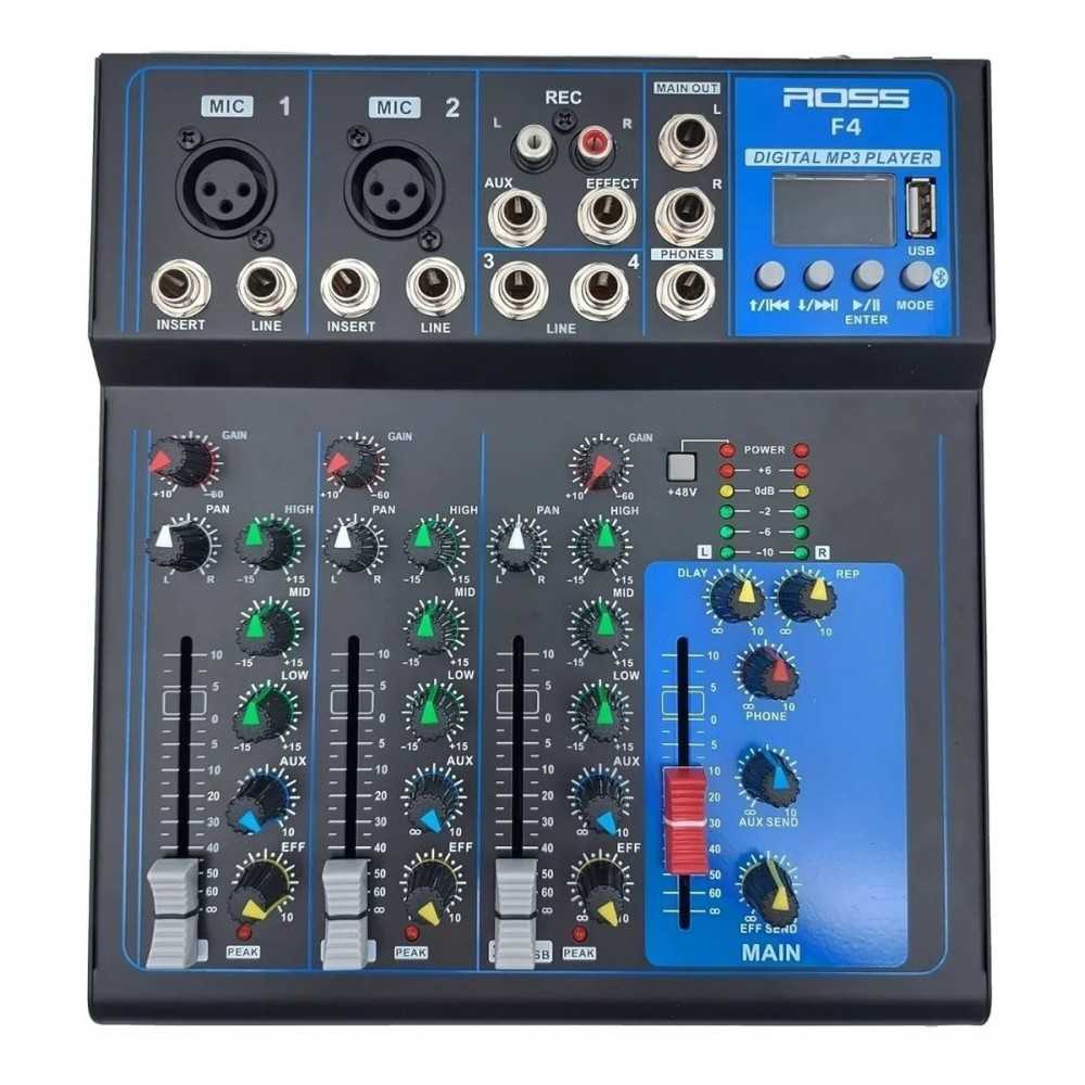 Mixer 4 Canales Ross F-4 USB y Bluetooth