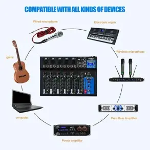 Mixer 8 Canales Bluetooth Usb Phantom Power Eq Ross F-7
