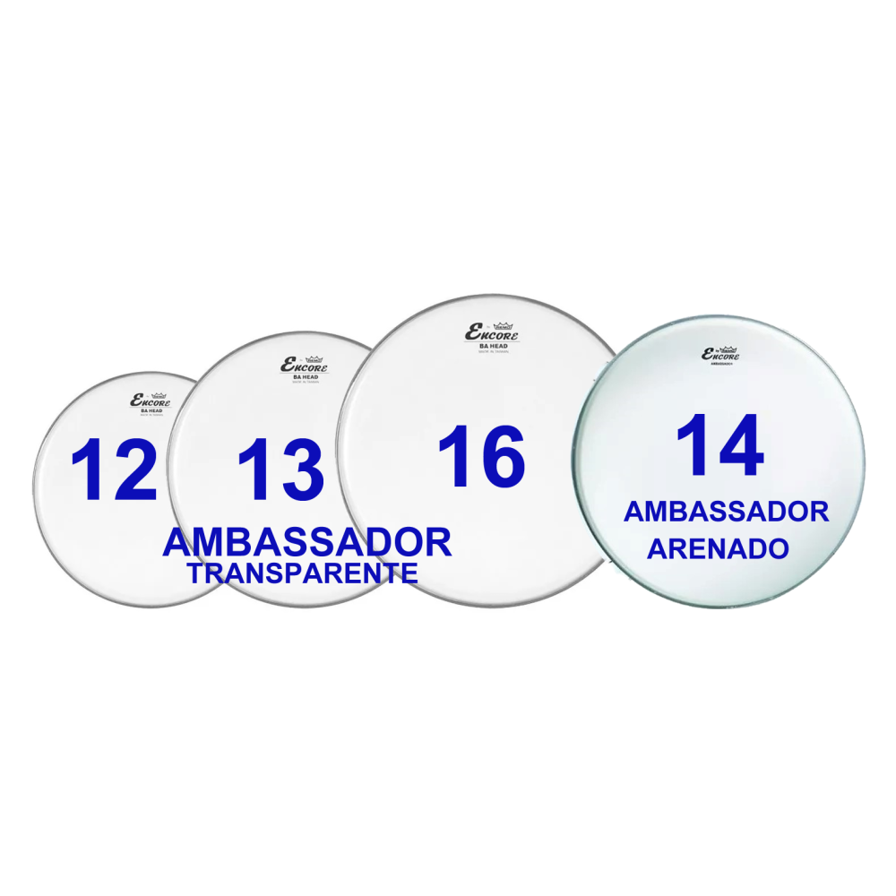 Tom Pack Remo Ambassador Set Parche 12/13/16 Transparente + 14 Arenado