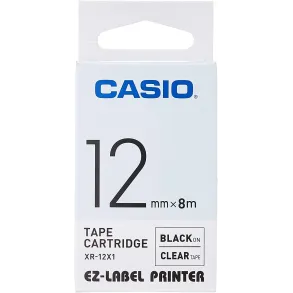 Cinta Para Rotular Casio Xr-12x1 12mm Negro Sobre Transp.