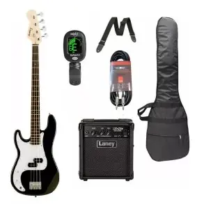 Pack Bajo Eléctrico Zurdo Leonard Precision 4 Cuerdas Negro + Amplificador + Accesorios