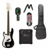 Pack Bajo Eléctrico Zurdo Leonard Precision 4 Cuerdas Negro + Amplificador + Accesorios