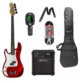 Pack Bajo Eléctrico Zurdo Leonard Precision 4 Cuerdas Rojo Metalizado + Amplificador + Accesorios