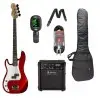 Pack Bajo Eléctrico Zurdo Leonard Precision 4 Cuerdas Rojo Metalizado + Amplificador + Accesorios